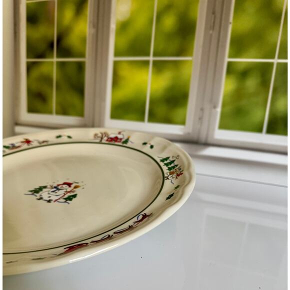 Pfaltzgraff Snow Village Dinner Plate Green Holiday Vintage Stoneware 10.5” - Picture 4 of 9